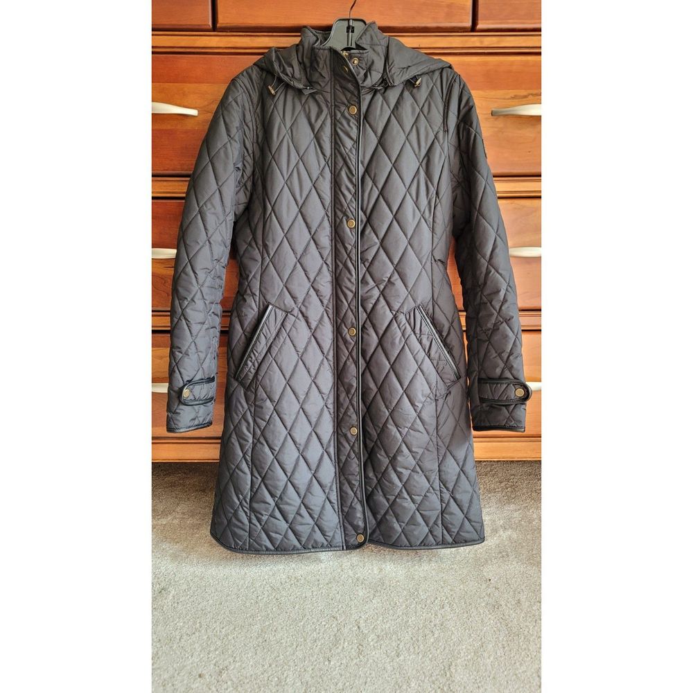 NWOT Black Lauren Ralph Lauren Faux Leather Trim Quilted Jacket Size XS